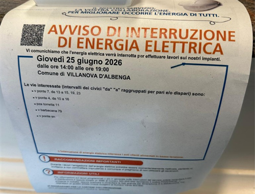 Avviso di interruzione di energia elettrica