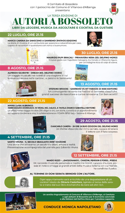 Rassegna "AUTORI A BOSSOLETO" libri da leggere, musica da ascoltare e cocktail da gustare - terza edizione