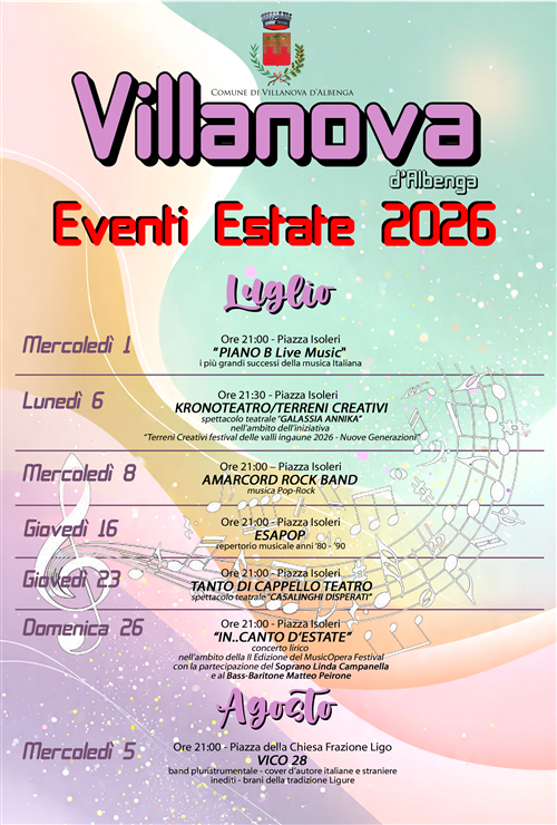 Calendario eventi Estate 2026