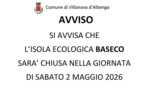 Avviso chiusura isola ecologica BASECO il giorno 2 maggio 2026
